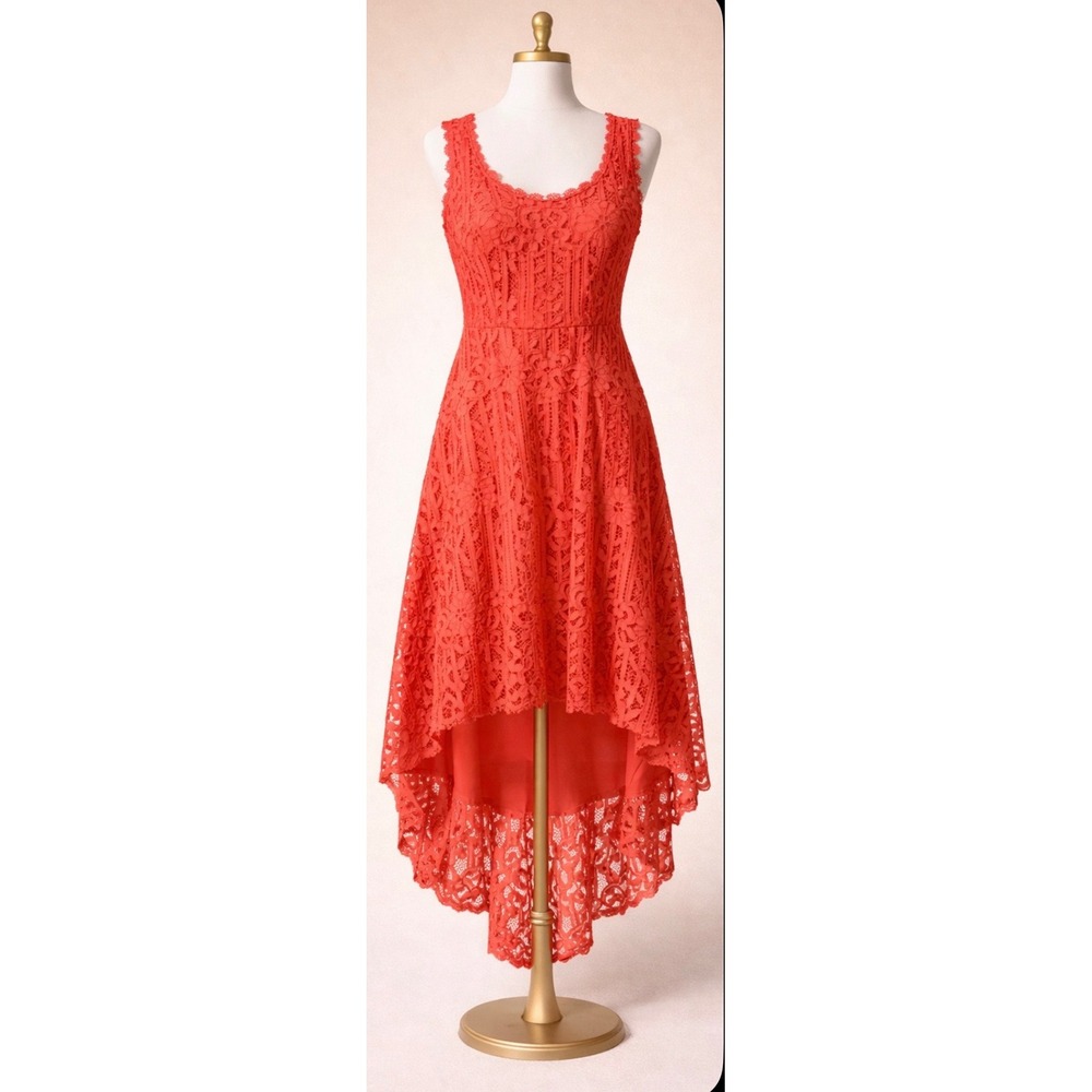 City Studio Women's‎ Coral Floral Lace High-Low Sleeveless Party Dress Size 9